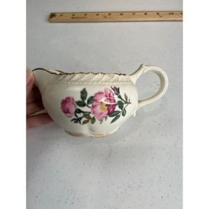 Vintage Harker‎ Pottery White Rose Pattern 22Kt Gold Trim Sauce Boat Gravy Bowl